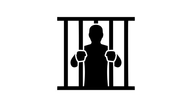 Prisoner Behind Jail Bars Black Silhouette Vector Icon for Crime Justice and Prison Concepts