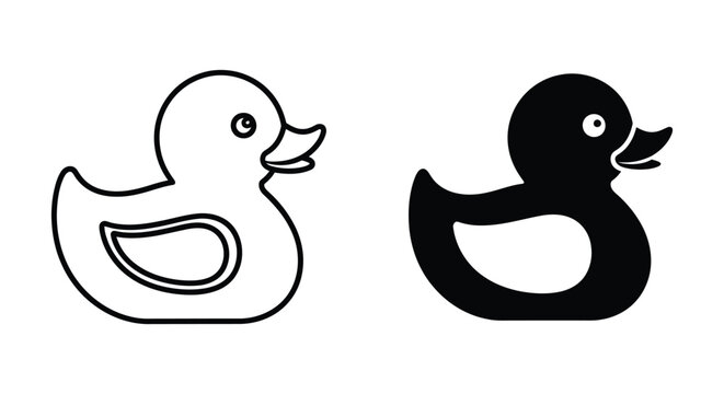 Simple black and white cartoon ducks facing each other