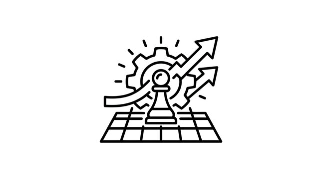 Business Strategy Concept: Chess Pawn, Gear, and Upward Arrows Icon