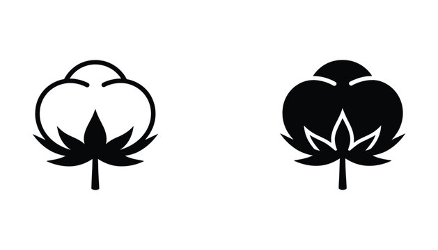 Black and white cotton boll icon with leaf