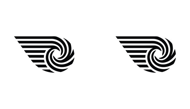 Black and white stylized plane and spiral logo