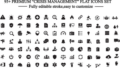 Obraz premium Crisis Management Icons Set Professional Emergency Response & Risk Control Vector Collection.Perfect for websites, mobile apps, presentations, dashboards, infographics, and corporate safety materials
