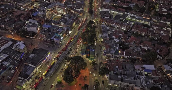 Bogota Colombia Aerial v23 birds eye view flyover Avenida Caracas across Quinta Camacho Chapinero and Barrios Unidos, capturing night cityscape and traffics - Shot with Mavic 3 Cine - November 2022