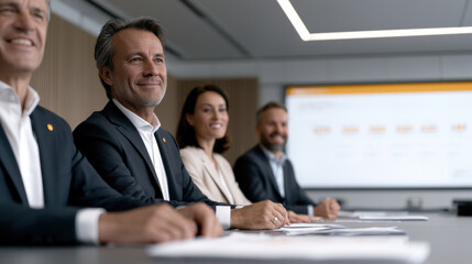 Naklejka premium Business meeting boardroom professional teamwork corporate executive smiling formal presentation collaboration