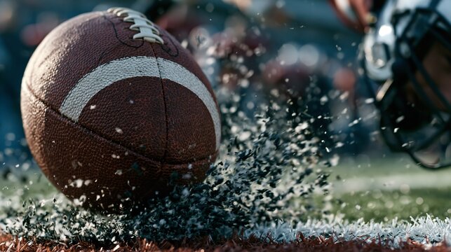 American Football in Motion on the Field During a Game