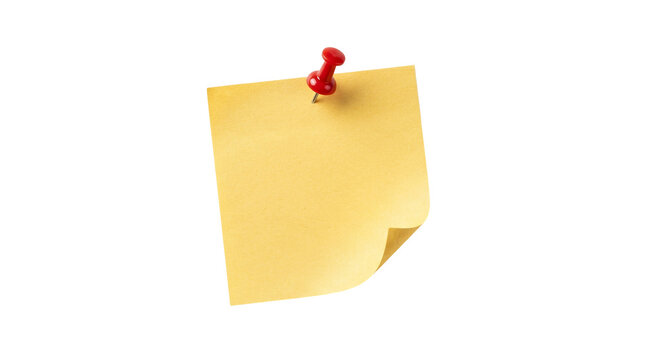 Sticky note, yellow paper, red pushpin, office supplies, note pad, reminder