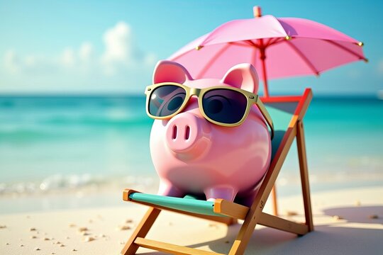 Piggy Bank Paradise: A Fun and Quirky Image of Savings at the Beach