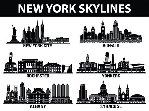 Black city skyline set of New York State USA