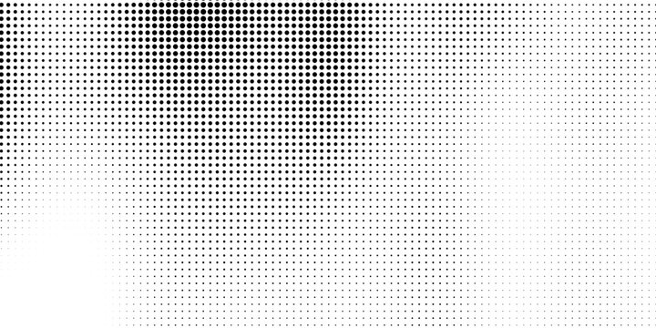 Dotted halftone texture background. Black and white pop art gradient overlay. Fading grunge gritty noise wallpaper. Weathered pixelated comic backdrop. Vector bitmap subtle vanishing surface