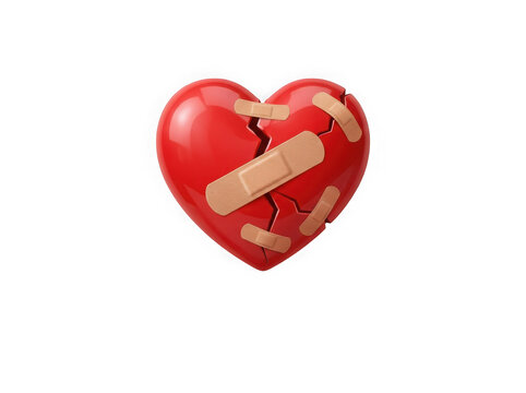 Red broken heart with bandage icon isolated on transparent background