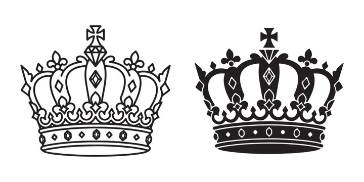 Black and white royal crowns Vector, illustration