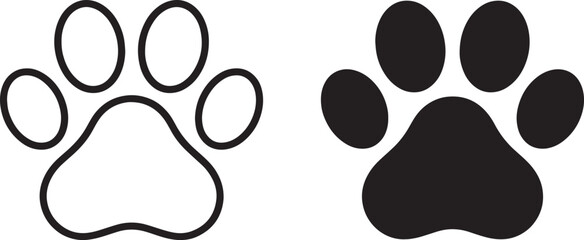 Black dog paw print icons, one outlined and one filled Vector, illustration © Jrdesign0