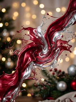 Crimson Red Liquid Silk Blending with Metallic Silver