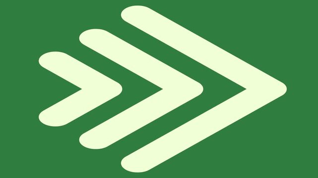 Three white circles on a green background and arrow ic isolated on green screen background