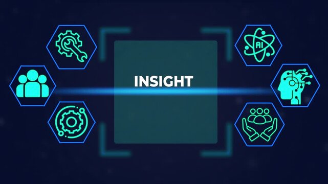 Digital insight concept with artificial intelligence and business strategy animated technology interface for corporate data analysis and innovation presentations