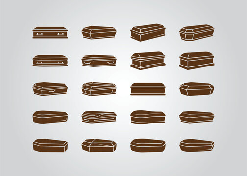 Collection Of Brown Wooden Coffins Silhouette Style Illustration