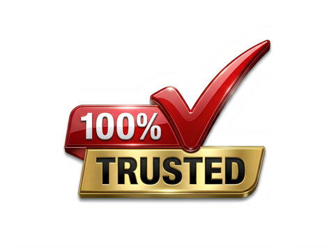 One hundred percent trusted gold and red badge with check mark icon
