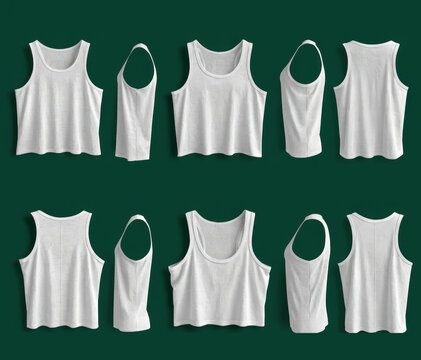 White Crop Tank Top Cropped Singlet Mockup Multi Angle Pack