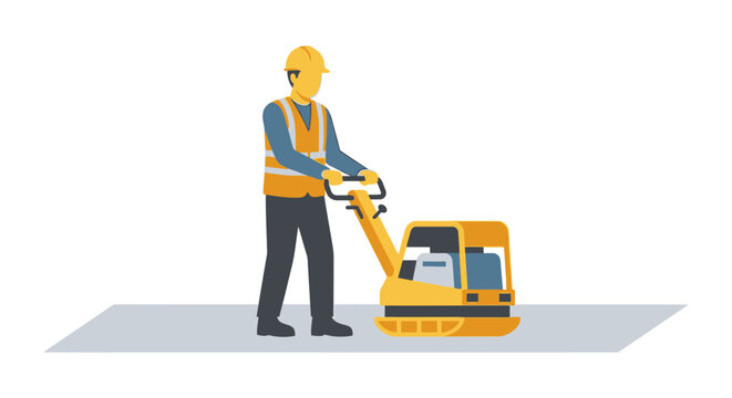 Construction worker operating floor grinding machine.