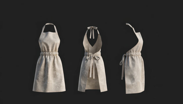 Cream Canvas Apron Cooking Uniform Mockup Multi Angle Set