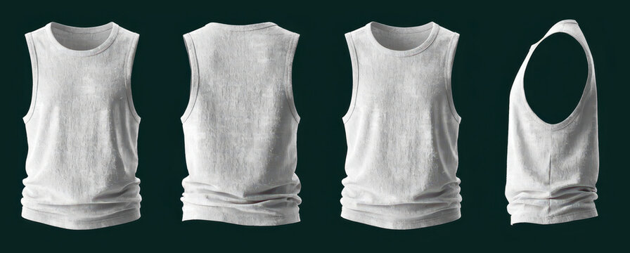 White Tank Top Singlet Sleeveless Shirt Mockup Multi Angle Set