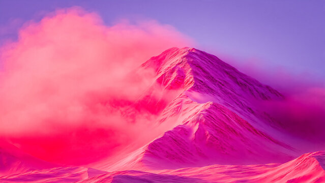 Brouillard rose sur la montagne