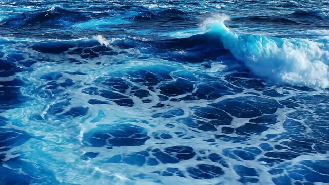 Deep blue ocean waves with white foam patterns on the surface