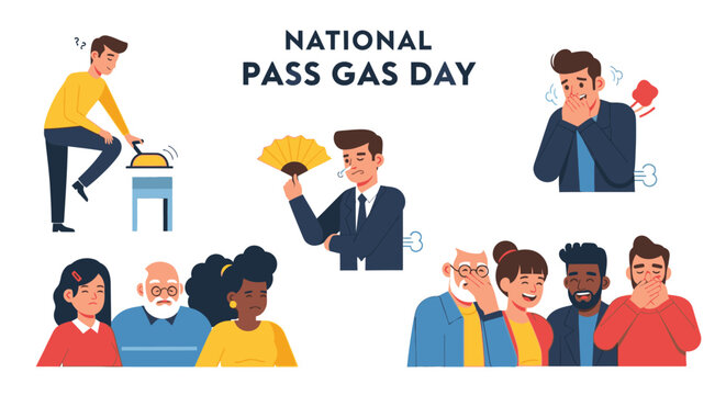 People celebrate National Pass Gas Day with humor and flatulence in a lively social setting indoors.