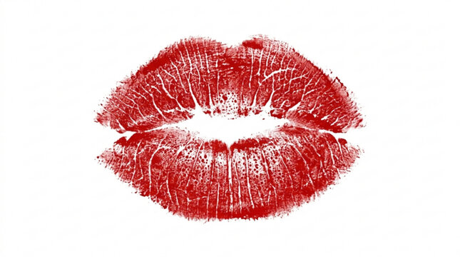 Red lipstick kiss mark, lip print, makeup icon, beauty symbol, vector lipstick imprint
