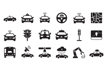Obraz premium Autonomous Vehicle and Smart Transportation Icon Set