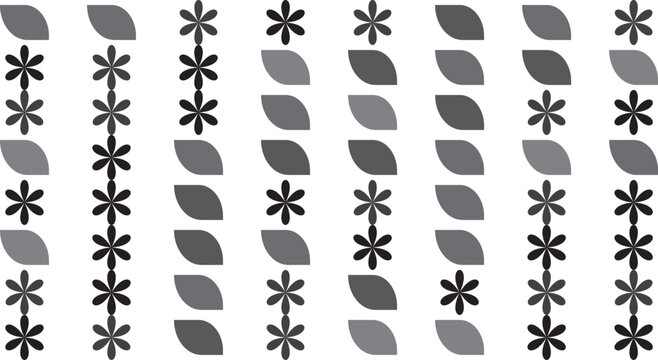 Abstract floral and leaf pattern borders with black and grey on white background