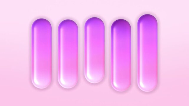 Magenta Pink White Liquid Glass Capsules Motion Background, Smooth Floating Gradient Capsules Animation Seamless Loop, 4K