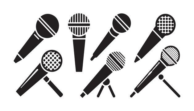 Set of professional microphone silhouettes with different patterns for studio recording and live show.
