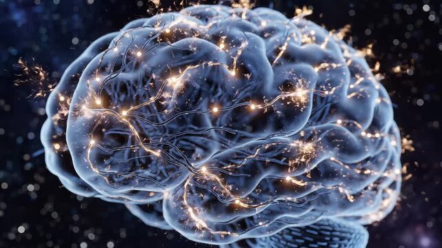Digital brain neural network glowing synapses abstract technology concept