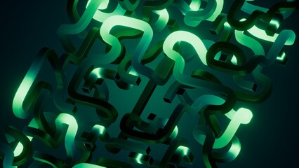 Glowing green abstract maze with smooth 3D curves and neon highlights. Futuristic background for technology, energy, and digital design themes. © wacomka