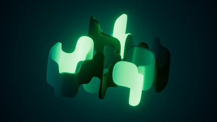 Bright neon green abstract shapes hover in a dark 3D space. Modern futuristic background for digital products, science, and innovation themes. © wacomka