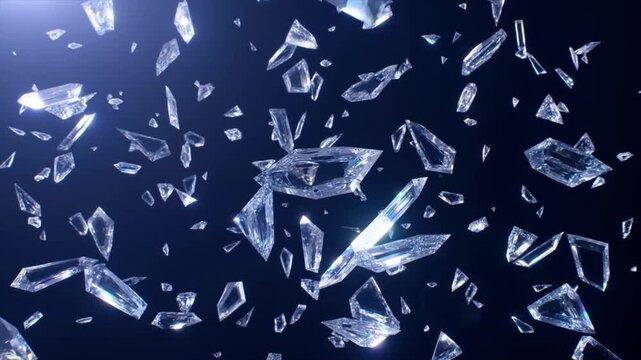 Abstract background with floating shards of shattered glass and crystals