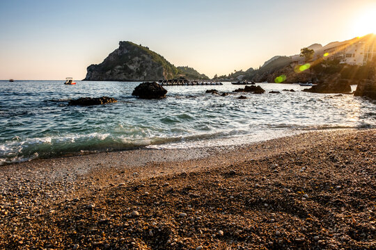 Paleokastritsa beach, Corfu, Greece. A view of Paleokastritsa beach on Corfu, Greece, one of the Island's most popular resorts.