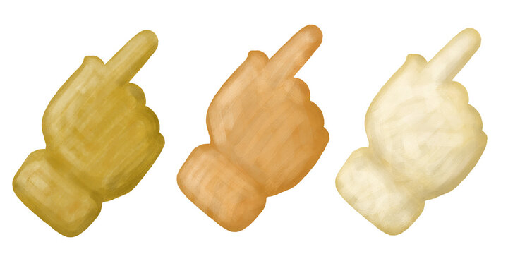 Cartoon hand gestures icon set with various tones like gold, copper and pearly white. Hand pointing finger illustration isolated on white background. Creative hand signs for design elements.