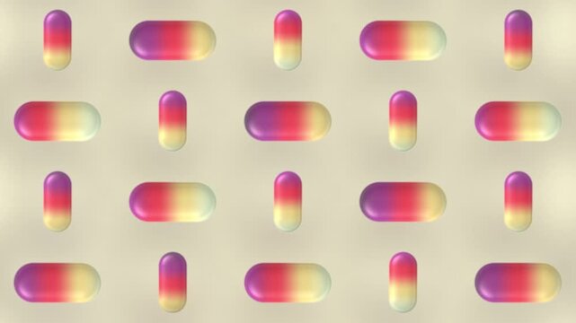 Yellow Pink Orange Liquid Glass Capsules Motion Background, Smooth Floating Gradient Capsules Animation Seamless Loop, 4K