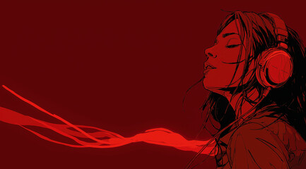 Fototapeta premium Profile of woman listening to audio