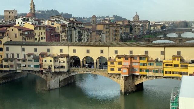 Ponte Vecchio Bridge in Florence Italy with Historic Architecture over the Arno River