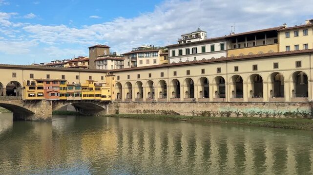 Ponte Vecchio Bridge in Florence Italy with Historic Architecture over the Arno River