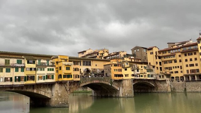 Ponte Vecchio Bridge in Florence Italy with Historic Architecture over the Arno River