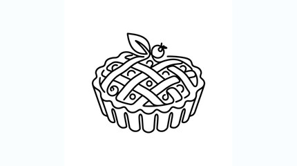 Hand-drawn line art illustration of a delicious fruit pie with lattice crust and berry topping © aef