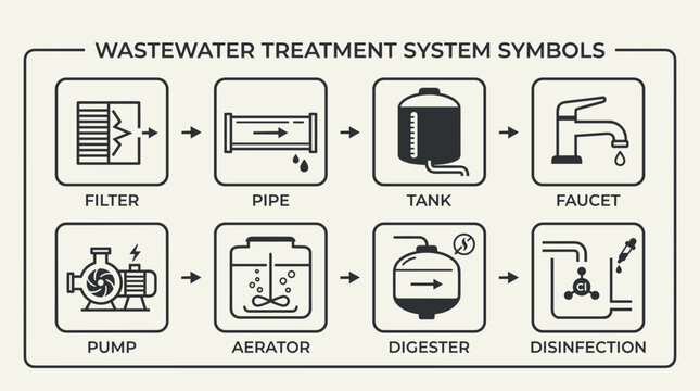 Wastewater Treatment System Symbols Illustration.