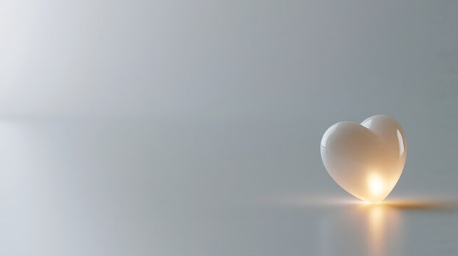 Futuristic background Shiny white heart object with strong glowing light