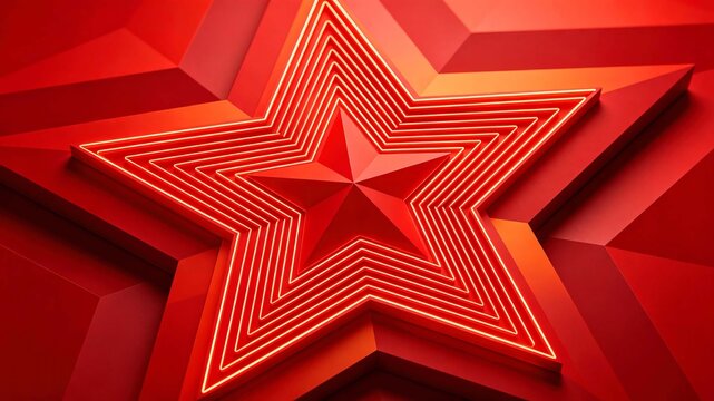 3D Concentric Red Five-pointed Star Geometric Background