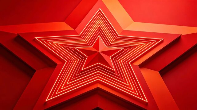 3D Concentric Red Five-pointed Star Geometric Background