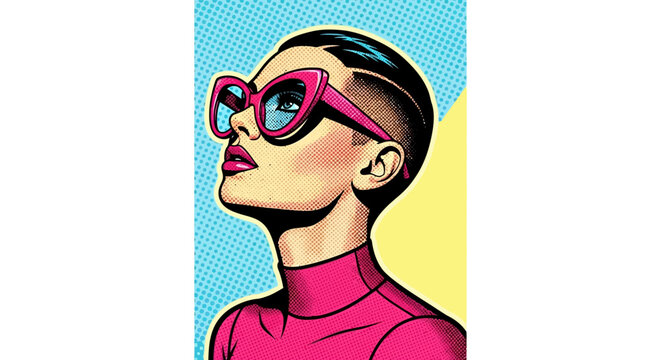 Stylish Woman with Bold Pink Sunglasses and Undercut Hairstyle.